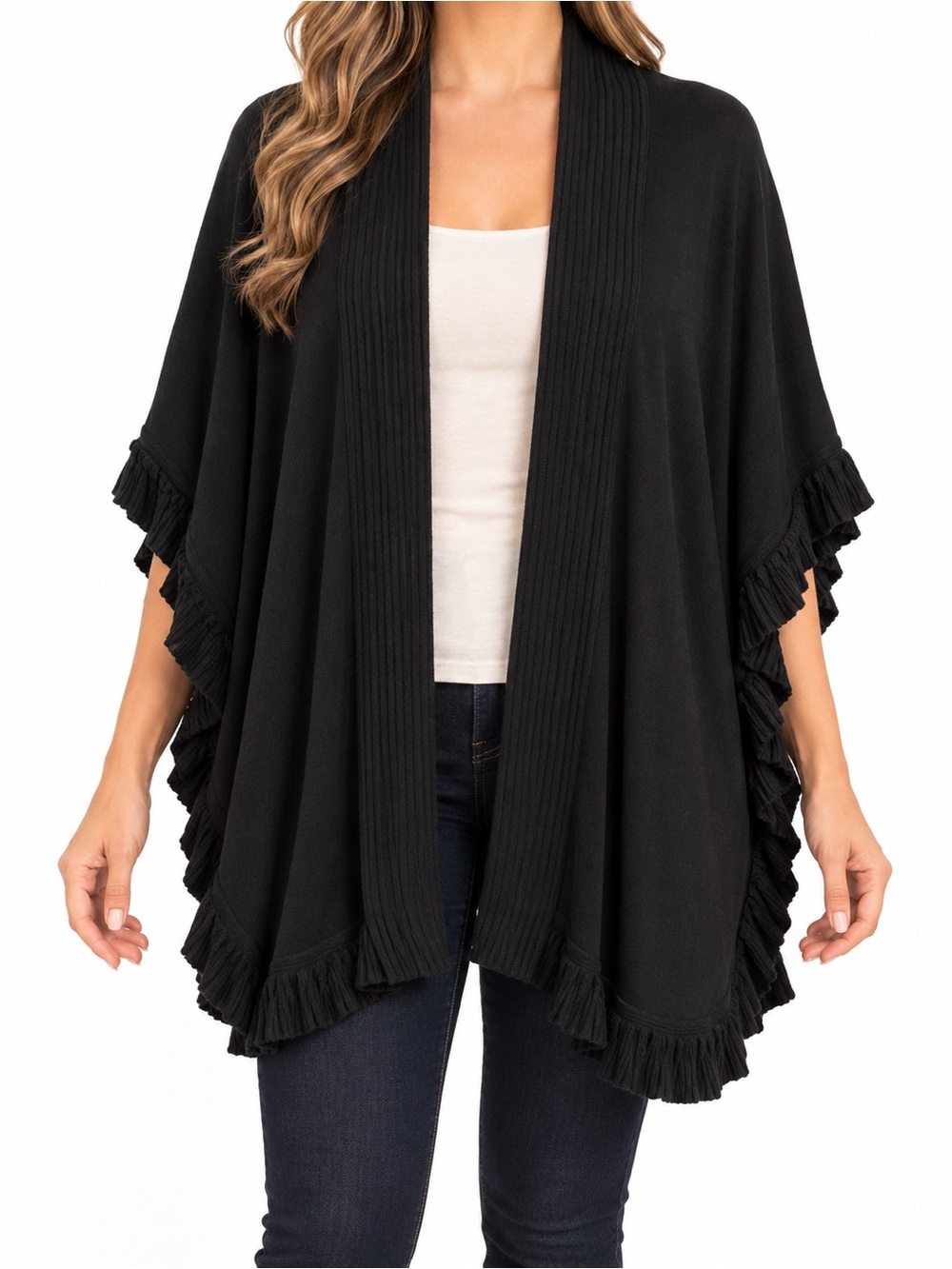 Joseph A Black Open-Front Poncho Cardigan - Size M